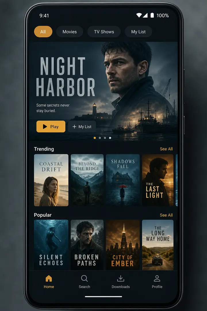 MovieBox APK home screen with movie posters